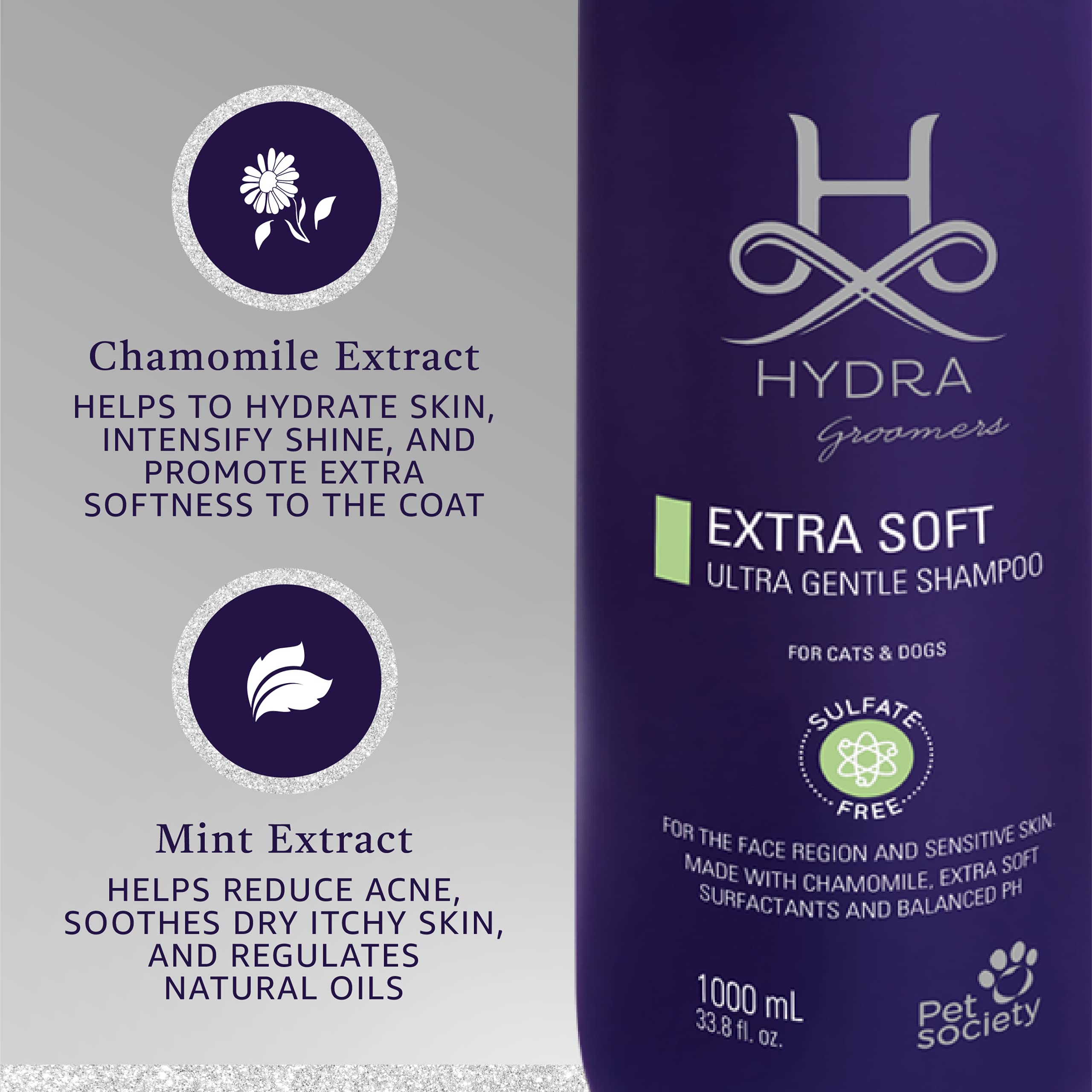 Hydra Professional Extra Soft Face and Body Shampoo, Hypoallergenic Pet Shampoo, Cat and Dog Shampoo for Sensitive Skin and All Breeds and Coat Types