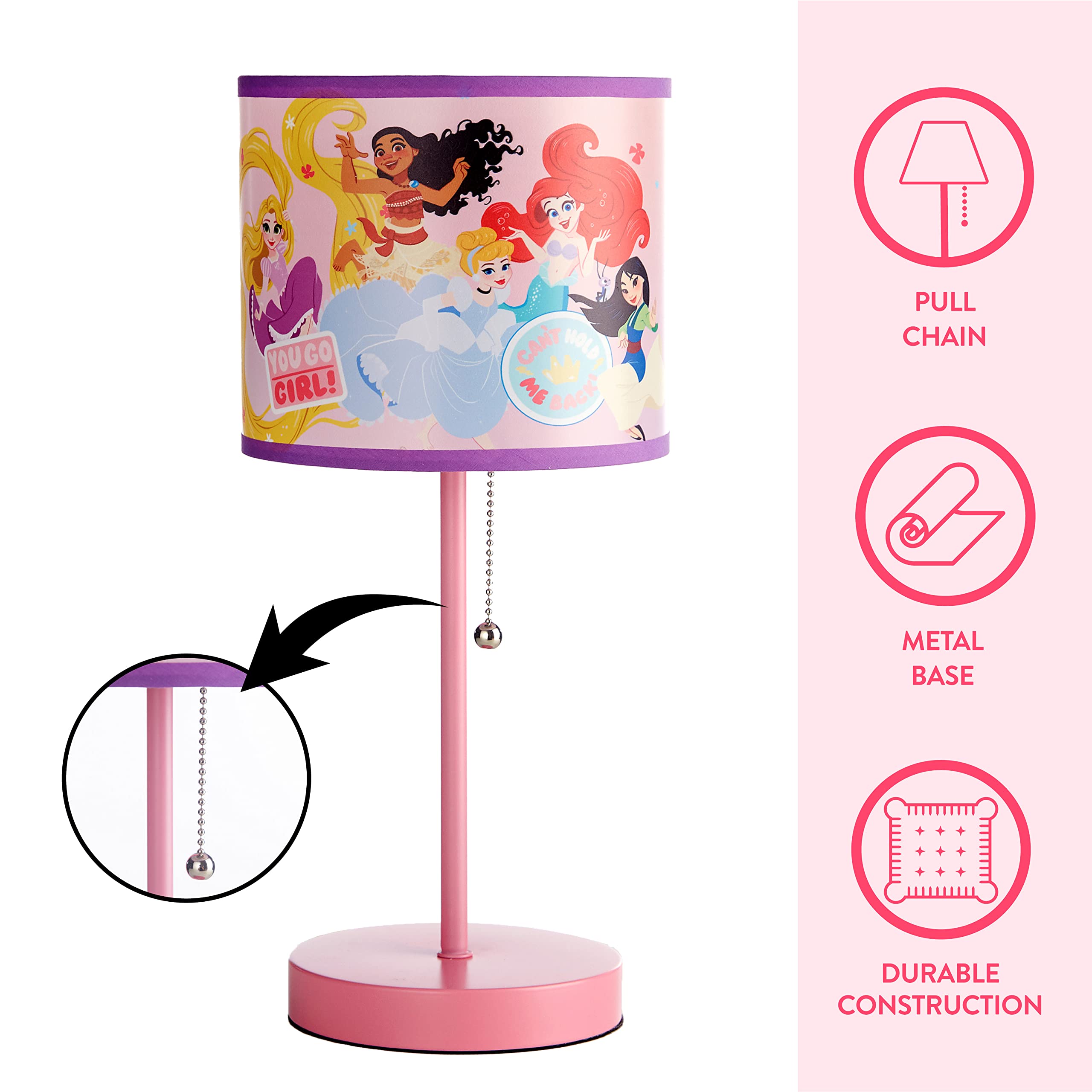 Idea Nuova Disney Princess Stick Table Lamp with Printed Shade, 15.5" H x 7.5" W,metal