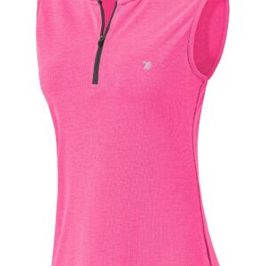 BGOWATU Women's Golf Polo Shirts Sleeveless Zip Up Collarless UPF 50+ Tennis T-Shirt Lightweight Quick Dry Rose XL