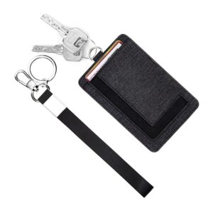 Suweibuke Women Small Wristlet Keychain Wallet Slim Minimalist Lanyard Card Case Holder ID Case Wallet with Detachable Keychain Wristlet (A-Black)