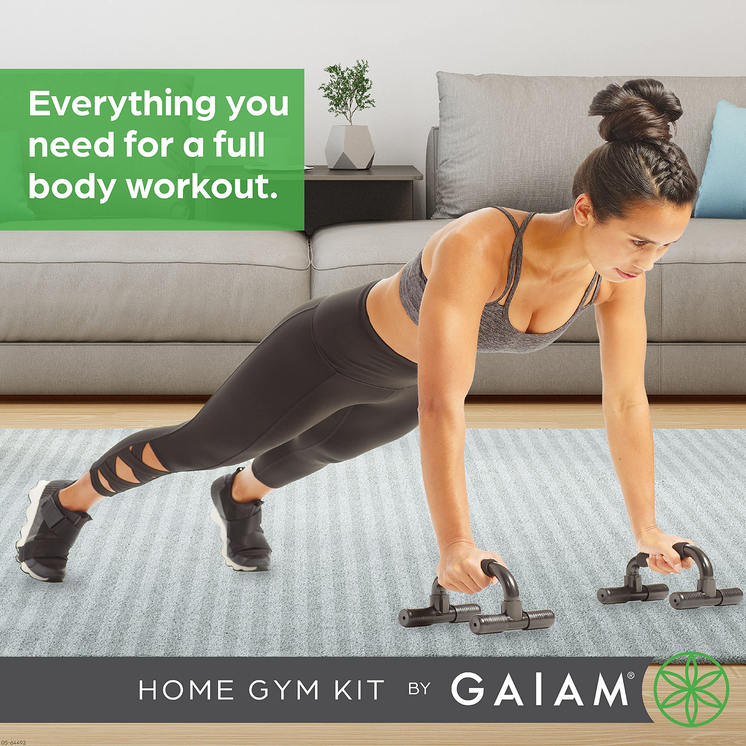 Gaiam Home Gym Kit Equipment Set for Men and Women - Includes Ab Wheel, Jump Rope, Push-Up Bars, Resistance Band with Handles, and Complimentary Exercise Guide - for Total Body Workout at Home