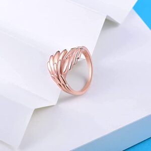 IOHUPCI Feather Angel Wings Adjustable Dainty White Gold Plated Sterling Silver Open Ring for Women/Men//Teens Gifts (Rose Gold)