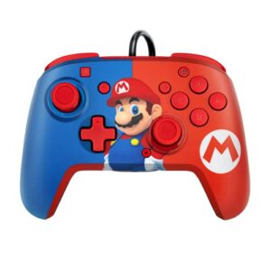 PDP REMATCH Enhanced Wired Power Nintendo Switch Pro Controller, Officially Licensed Switch Lite/OLED Compatible Gamepad, Customizable Programmable Buttons, Super Mario Power Pose (Red & Blue)