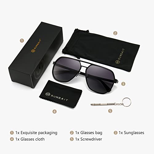 SUNGAIT Aviator Sunglasses for Men and Women, Polarized Trendy Square Sun Glasses Retro Pilot Shades UV Protection