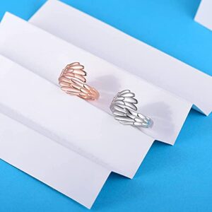 IOHUPCI Feather Angel Wings Adjustable Dainty White Gold Plated Sterling Silver Open Ring for Women/Men//Teens Gifts (Rose Gold)