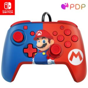 pdp rematch enhanced wired power nintendo switch pro controller, officially licensed switch lite/oled compatible gamepad, customizable programmable buttons, super mario power pose (red & blue)