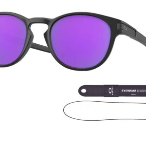 Oakley OO9265 Latch 926555 53MM Matte Black/Prizm Violet Oval Sunglasses for Men + BUNDLE Accessory Leash Kit + BUNDLE with Designer iWear Eyewear Kit