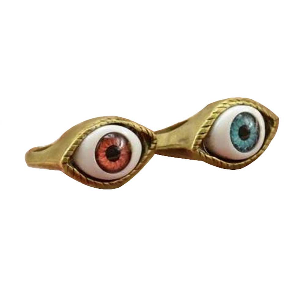 2Pcs Evil Eye Couple Ring for Women Men Exaggerated Brown Blue Turkish Eyes Ring Human Demon Dragon Eye Ring Gothic Jewelry Gift Size 7