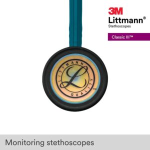 3M Littmann Cardiology IV Diagnostic Stethoscope, Rainbow-Finish Chest Piece, Black Tube, Stem and Headset, 27 Inch & Classic III Monitoring Stethoscope, Rainbow-Finish, Caribbean Blue Tube, 27 Inch