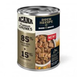 acana grain-free premium chunks duck recipe in bone broth wet dog food, 12.8 oz., case of 12, 12 x 12.8 oz