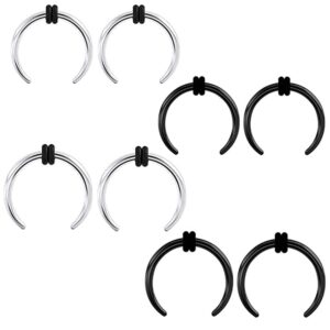 Bngukju 4 Pairs 16G/1.2mm Surgical Black Steel Ear Plugs Tunnels Tapers Pinchers Horseshoes Gauges Septum O-Rings Piercing Ear Stretcher