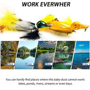 Duck Lure Topwater Fishing Lures Kit for Bass, VMSIXVM 4.75in Baby Duckling Floating Artificial Bait with Splashing Feet and Rooster Bait Tails, Propeller Duck Hard Swimbait for Freshwater Saltwater