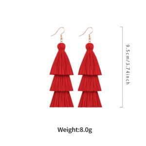 DIYANMMY 3 Tier Layered Colorful Tassel Earrings Bohemian Big Dangle Drop Fashion Jewelry Earrings for Women Valentine Birthday Party Gift. (red Tassel)