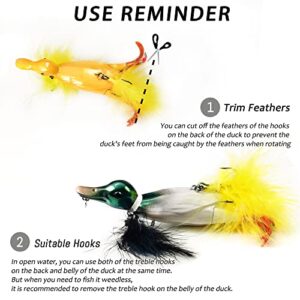 Duck Lure Topwater Fishing Lures Kit for Bass, VMSIXVM 4.75in Baby Duckling Floating Artificial Bait with Splashing Feet and Rooster Bait Tails, Propeller Duck Hard Swimbait for Freshwater Saltwater