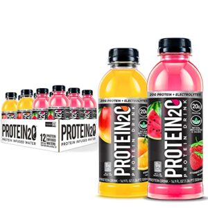 protein2o 20g whey protein isolate infused water plus electrolytes, sugar free sports drink, ready to drink, gluten free, lactose free, 20g variety pack, 16.9 fl oz (12 count)