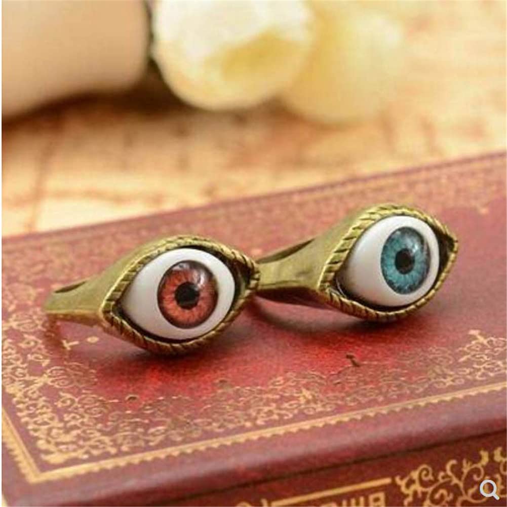 2Pcs Evil Eye Couple Ring for Women Men Exaggerated Brown Blue Turkish Eyes Ring Human Demon Dragon Eye Ring Gothic Jewelry Gift Size 7