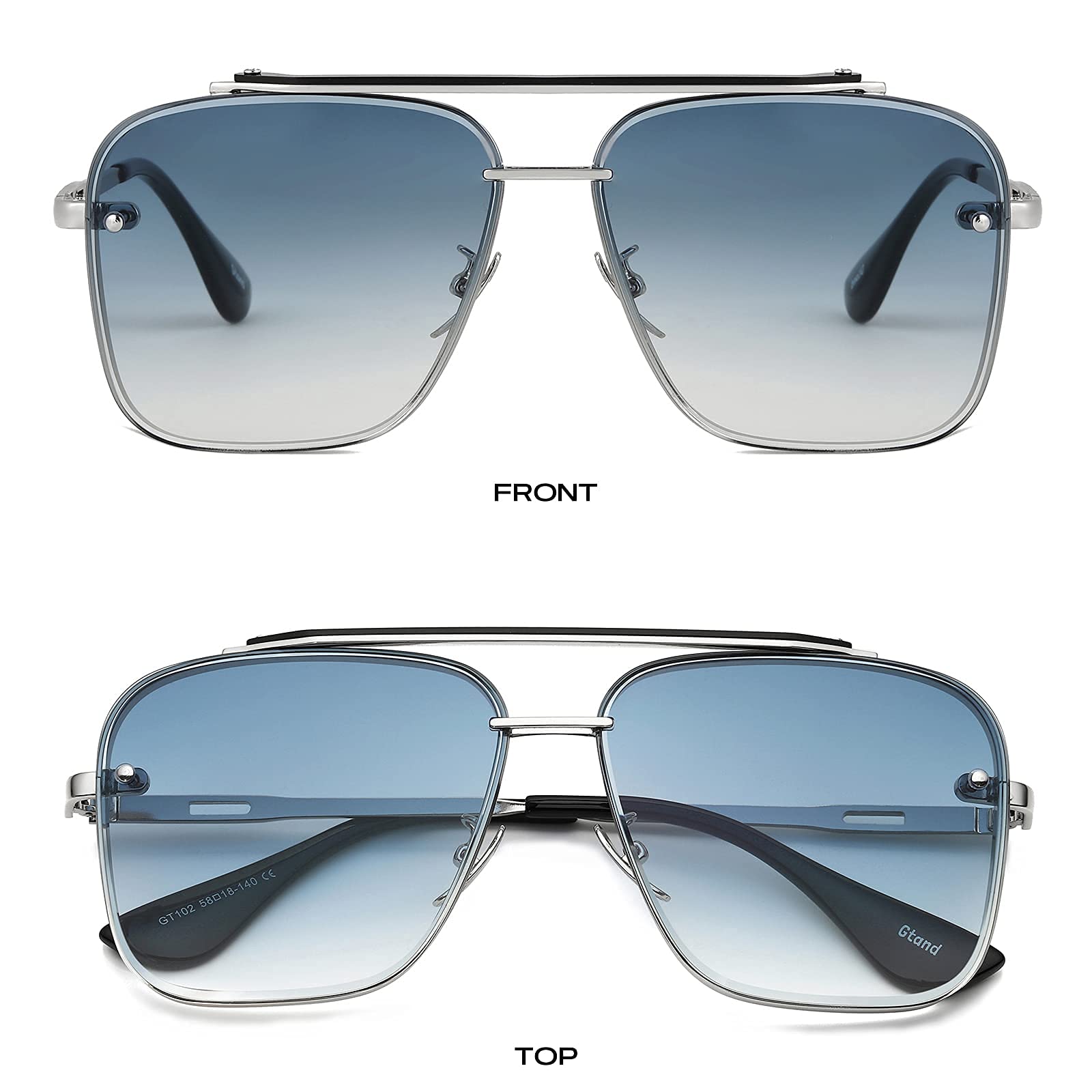 Gtand Fashion Trendy Square Aviator Gradient Sunglasses For Women Men Vintage Metal Sun Glasses