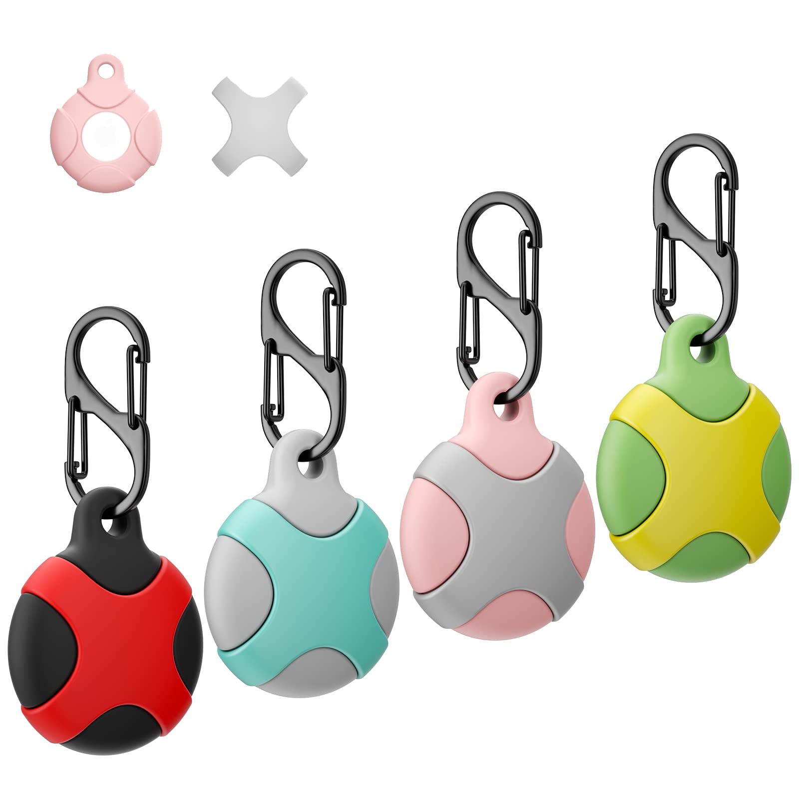 4 Pack Silicone Case for Apple AirTag with Keychain Ring, Meokkaebi Waterproof Anti-Scratch Protective Tracker Cover Compatible with AirTags 2021 for Pets, Keys, Luggage, Backpacks