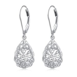 shaoan 925 sterling silver filigree dangle drop earrings celtic knot leverback teardrop earrings for women jewelry for mother’s day