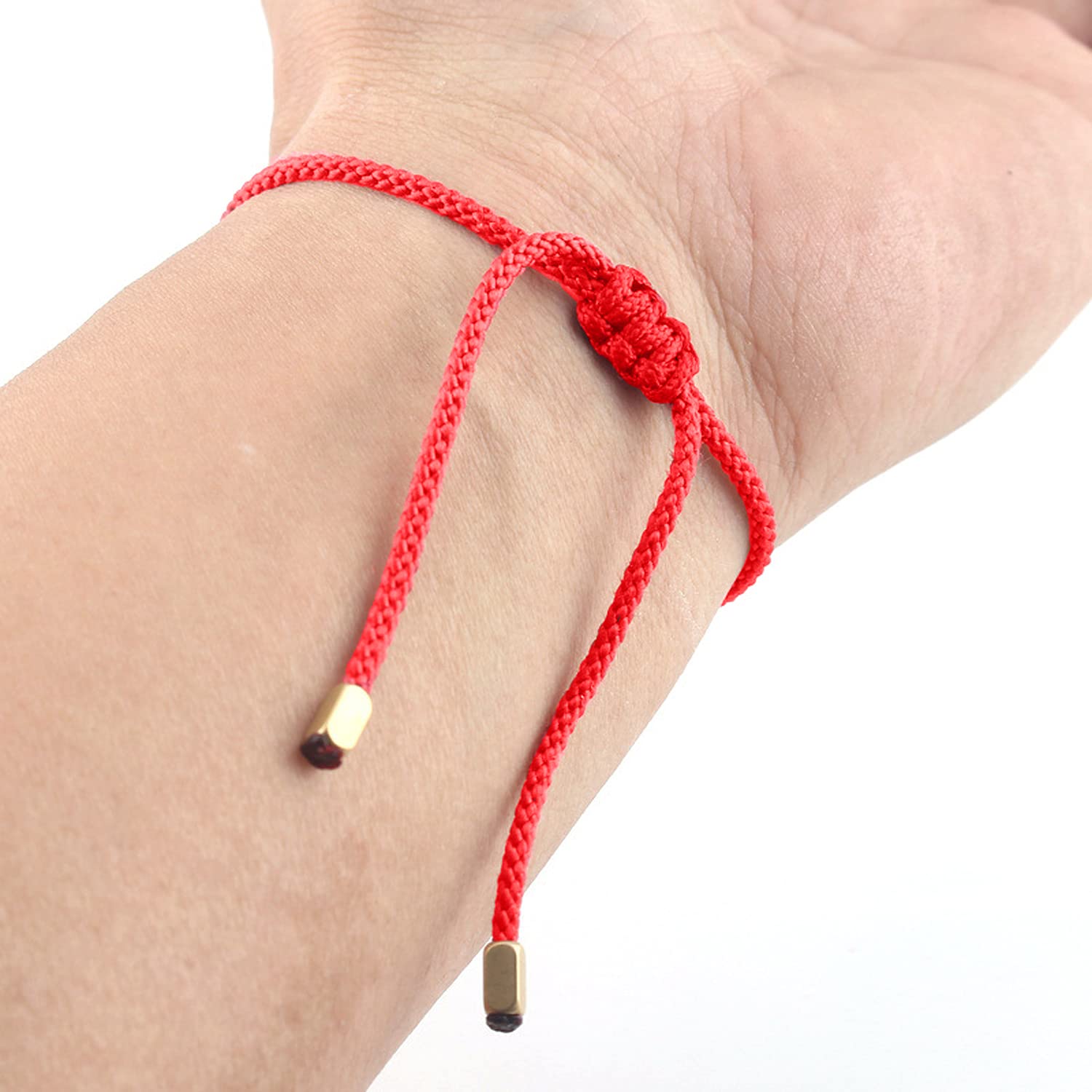 MENGLINA Women Men Handmade 5 Irregular Brass Copper Beads Tibetan Bracelet Chinese Feng Shui Lucky Red String Rope Couple Bracelets Distance Friendship Lovers Gifts (Red Red)