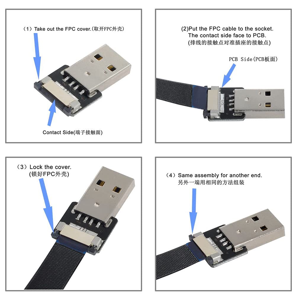 xiwai 0.5M Up Down Angled USB 2.0 Type-A Male to USB-C Type-C Male Data Flat Slim FPC Cable for FPV & Disk & Phone