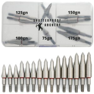 shatterproof archery archery field point test kit (15 pieces) 75gn, 100gn, 125gn, 150gn, 175gn