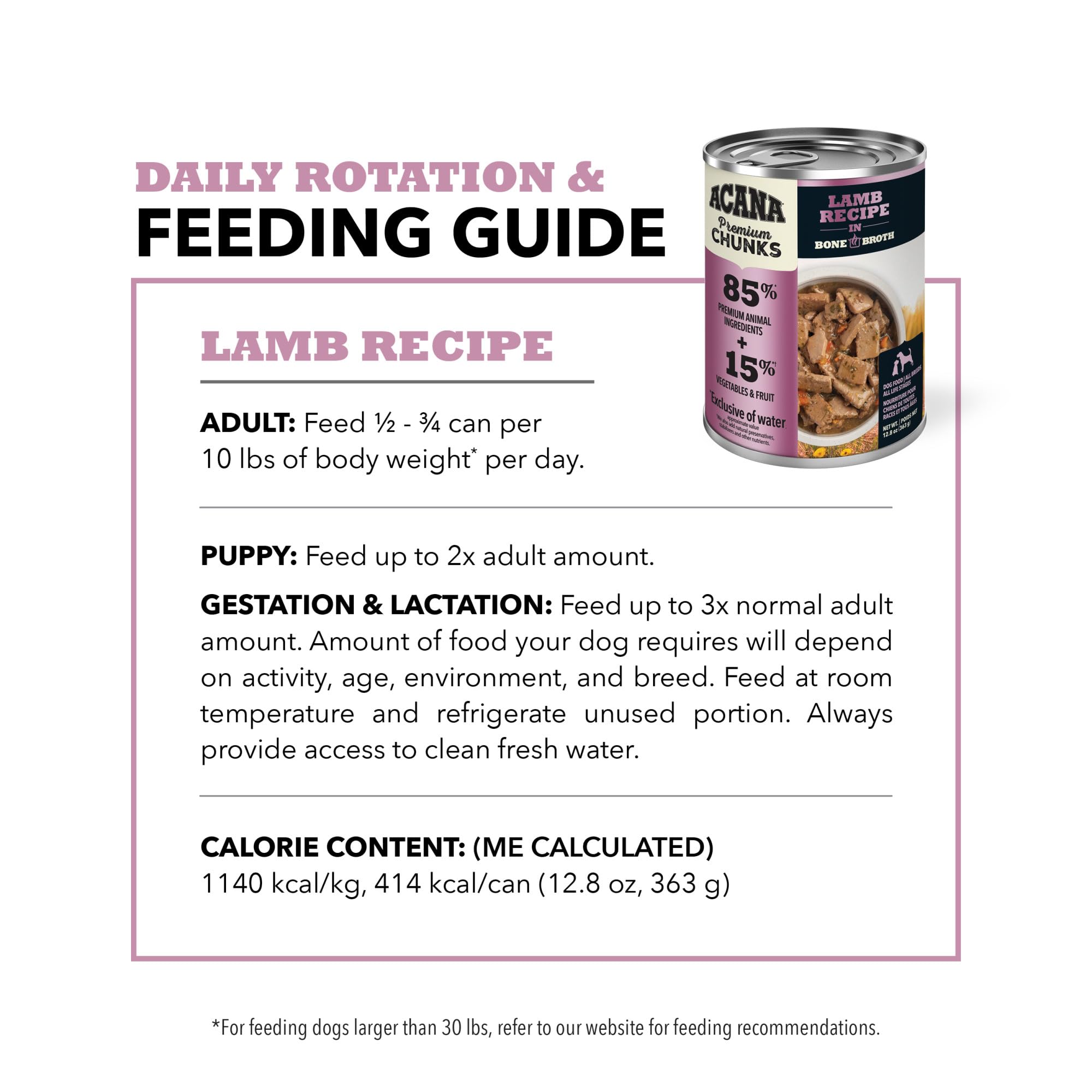 ACANA Premium Chunks Wet Dog Food, Lamb Recipe in Beef Bone Broth and beef liver, 12.8oz (Case of 12)