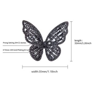 TKMIRA Butterfly Ring for Women Gold Adjustable Cubic Zirconia Ring Jewelry Sparkling Sterling Silver Open Statement Ring (black butterfly)