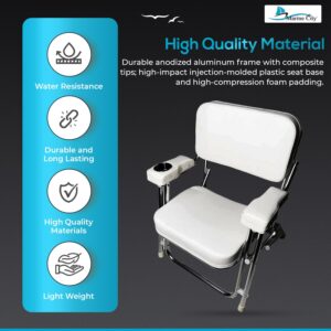 MARINE CITY Aluminum Portable Folding Cushioned Boat Deck Beach Chair with Drink Cup Holder for Marines – Boats – Yachts – Ships