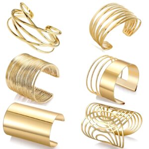 wainis 6 pcs cuff bangle bracelet for women open wide wire bracelets gold wrist cuff wrap bracelet gold plated