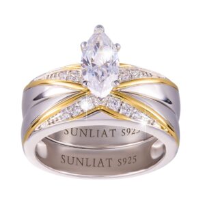 SUNLIAT Wedding Engagement Rings for Women, 925 Sterling Silver Marquise Cut Cubic Zirconia Bridal Rings Set, Wedding Band Promise Rings for Her Simulated Diamond Anniversary Ring