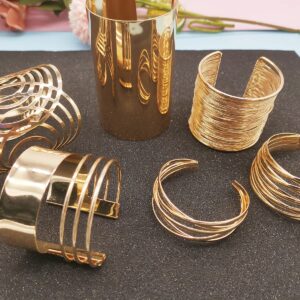 WAINIS 6 PCS Cuff Bangle Bracelet for Women Open Wide Wire Bracelets Gold Wrist Cuff Wrap Bracelet Gold Plated