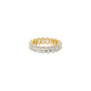 3 CT Oval Shape White Cubic Zirconia Womens Etrnity Wedding Engagement Band Ring in 14K Yellow Gold Plated 925 Sterling Silver (3 Cttw) Ring Size - 4