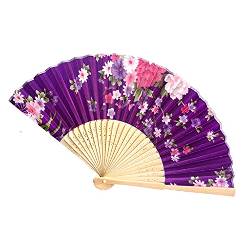 DUO ER Summer Vintage Bamboo Folding Hand Held Flower Fan Chinese Dance Party Pocket Gifts Wedding Colorful Dropshipping (Color : H)