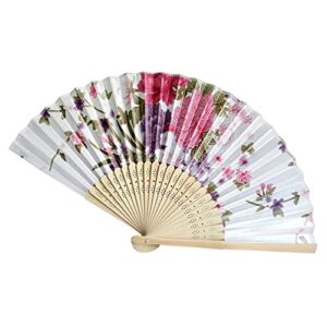 DUO ER Summer Vintage Bamboo Folding Hand Held Flower Fan Chinese Dance Party Pocket Gifts Wedding Colorful Dropshipping (Color : H)