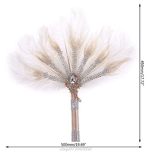 Feather Fan Peacock Bridal Bouquet Ostrich Marabou Handheld Crystal Flapper Accessories for Dance A02 21