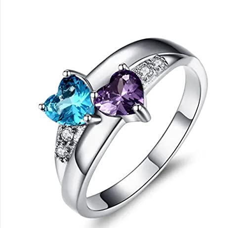 2 1/2 CT Heart Shape Simulated Blue Topaz,Violet Amethyst & White CZ Wedding Engagement Ring in 14K White Gold Plated 925 Sterling Silver (2.50 Cttw) Ring Size -4.5