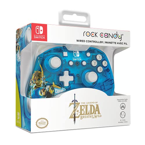 PDP Rock Candy Wired Gaming Switch Pro Controller - Zelda Breath of the Wild - Blue - Official License Nintendo - OLED / Lite Compatible - Compact, Durable Travel Controller - See Through - Holiday Gifts