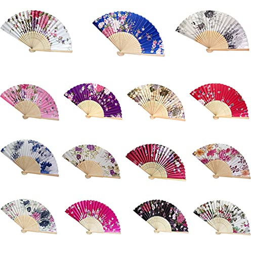 DUO ER Summer Vintage Bamboo Folding Hand Held Flower Fan Chinese Dance Party Pocket Gifts Wedding Colorful Dropshipping (Color : H)