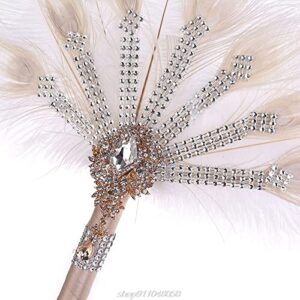 Feather Fan Peacock Bridal Bouquet Ostrich Marabou Handheld Crystal Flapper Accessories for Dance A02 21