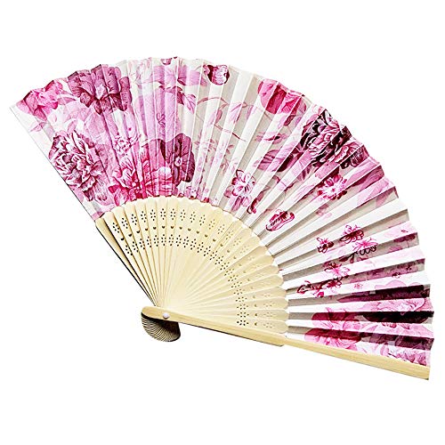 DUO ER Vintage Bamboo Folding Hand Held Flower Fan Chinese Dance Party Pocket Gifts (Color : Light Blue)