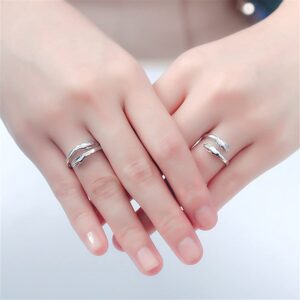 Love Hug Hand Rings for Women Men Adjustable Double Hugging Hands Rings Demon Wing Hand Promise Rings Necklace Set BFF BBF Jewelry Gift 4Pcs Set