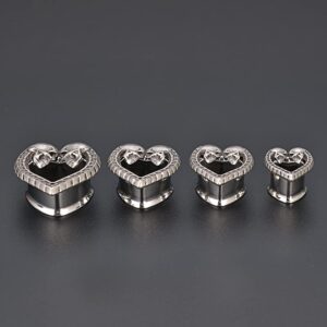 COOEAR 1 Pair Stainless Steel Gauges for Ears Heart Style Tunnels Skull Plugs Flesh Stretchers Earrings 0g to 1".