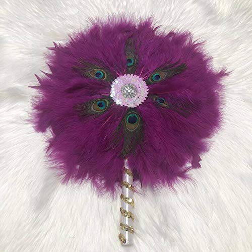 Nigerian Fan 19color Available Feather Fan with Stones Sequins Nigerian Wedding Feather Fan for Party Wedding - Blue