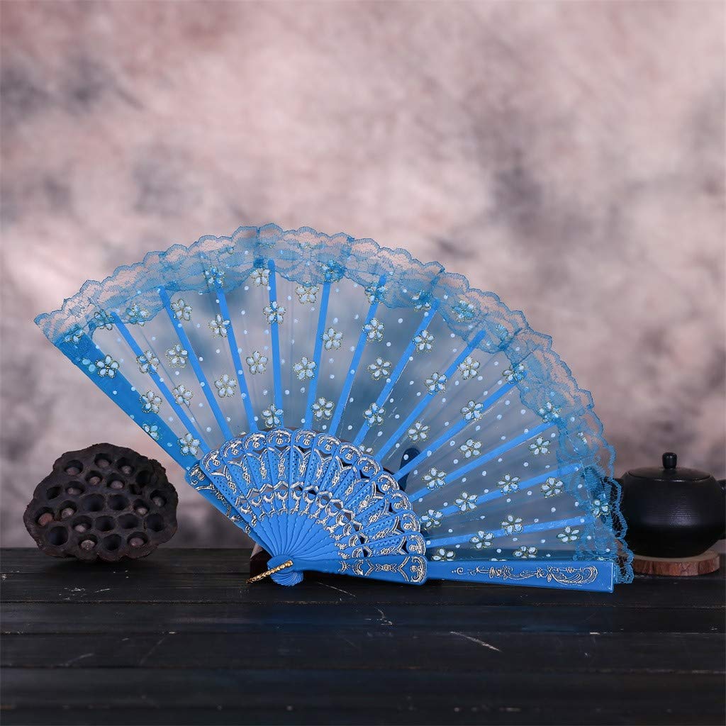 DUO ER Decorative Fans Best Chinese Style Dance Wedding Party Lace Silk Folding Hand Held Flower Fan Pocket Gifts for Summer (Color : Hot Pink)