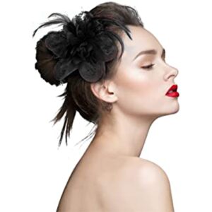 ts accessories headwear elegant luxurious feather mesh fascinators hair clip for wedding/banquet/party/church(black)