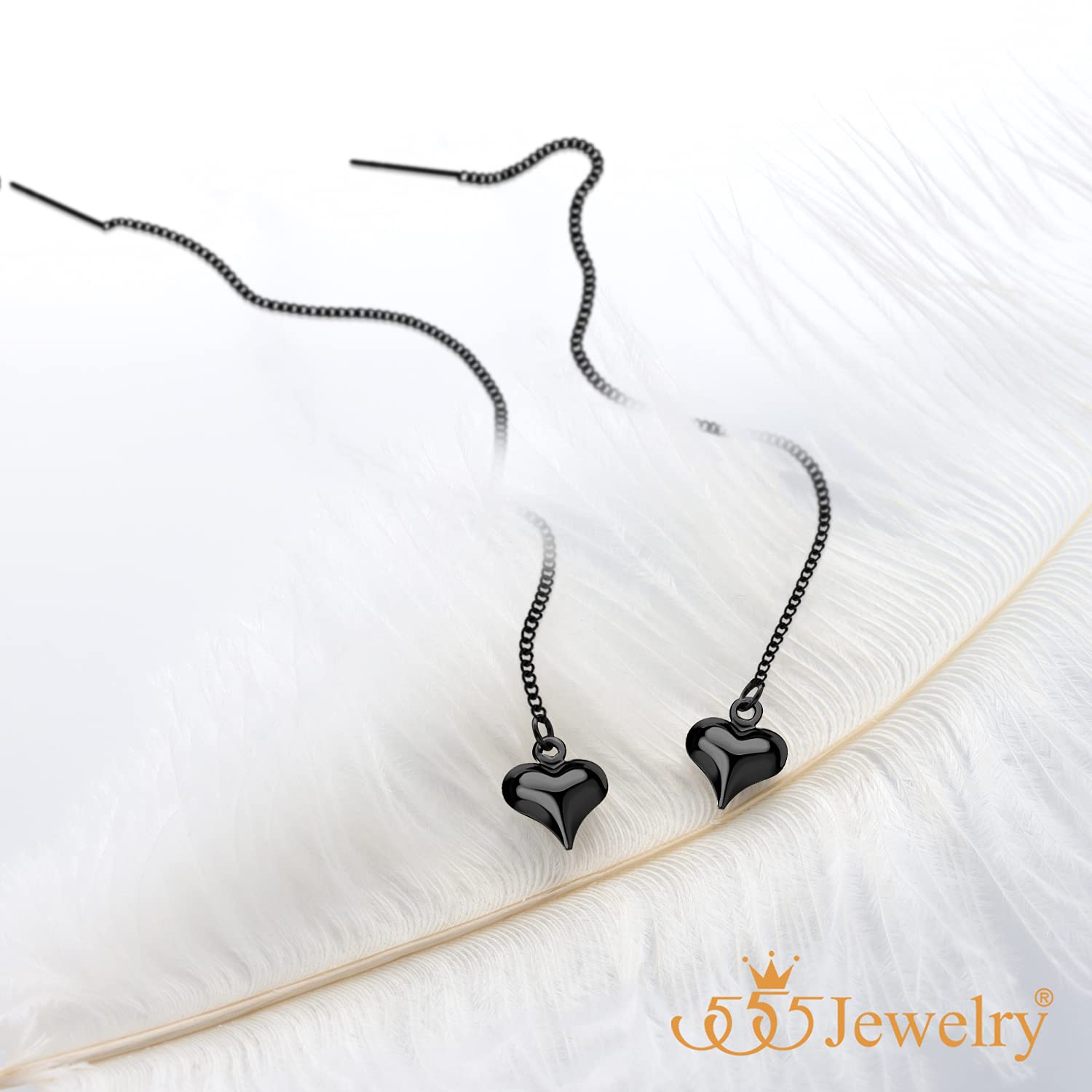 555Jewelry Womens Heart Cute Shape Love Stainless Steel Charm Fine High Fashion Romantic Gifts Female Delicate Stylish Chain Link Accessories Jewelry Dangle Drop Earrings, Black