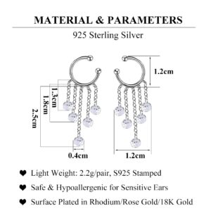 SLUYNZ 925 Sterling Silver Cuff Earrings Droplet Tassel Chain for Women No Piercing Cartilage Earrings Wrap (A-Silver)