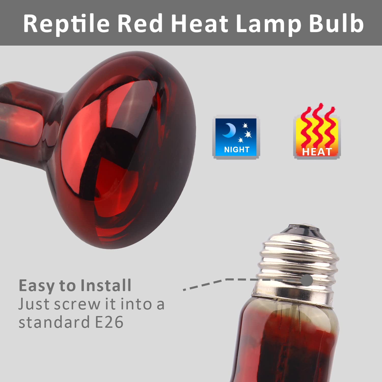 Aiicioo Reptile Red Heat Lamp Bulb - 100W Infrared Basking Spot Light for Breaded Dragon Heat Light Bulb for Gecko Iguana Snake Ball Python Night Time