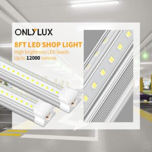 ONLYLUX 8ft LED Shop Light - 90W 12000lm 5000K, 8 Foot Led Shop Light Fixture, V Shape Bulbs for Garage, 8 ft Led Lights, Plug and Play (10 Pack)